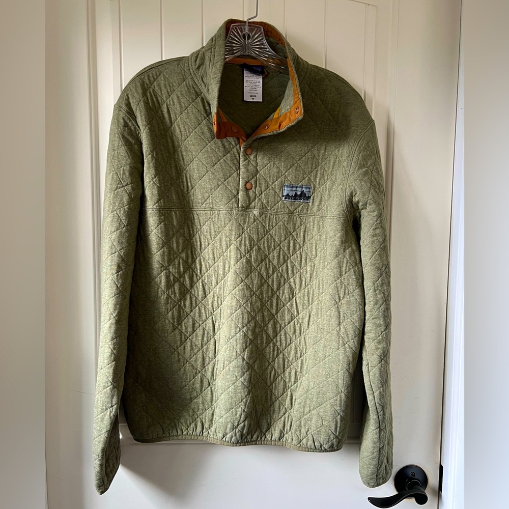 Men’s Patagonia Sage Green Organic Cotton Quilted Pullover, Size M
